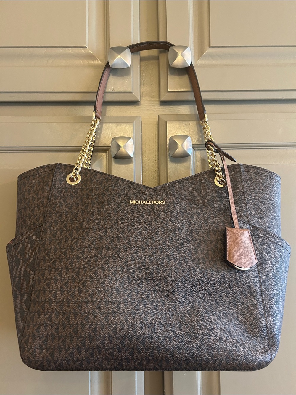 Michael Kors Brown MK Signature Tote with Gold Hardware